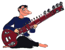 Caricature of Moutal playing sitar